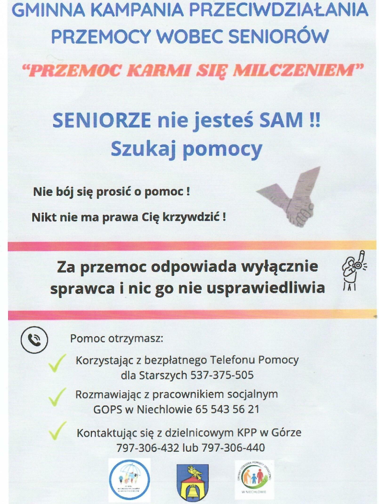 Ilustracja aktualności: Gminna Kampania Przeciwdziałania Przemocy wobec Seniorów realizowana przez Gminę Niechlów 